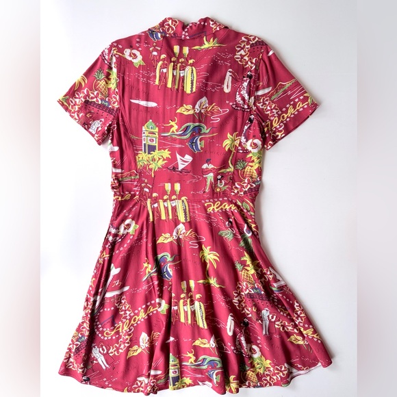 Polo Ralph Lauren Hawaiian Print Tea Dress Red Size 8 - Picture 12 of 16